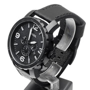 Fossil Nate Chronograph Black Dial Black Leather Strap Watch for Men - JR1354