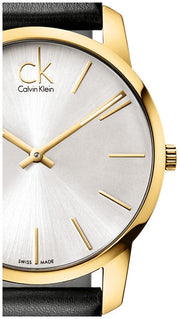 Calvin Klein City Silver Dial Black Leather Strap Watch for Men - K2G21520