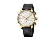 Calvin Klein City Chronograph Silver Dial Black Leather Strap Watch for Men - K2G275C6