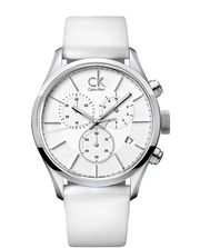 Calvin Klein Masculine Chronograph White Dial White Leather Strap Watch for Men - K2H27101