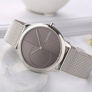 Calvin Klein Minimal Black Dial Silver Mesh Bracelet Watch for Women - K3M22123