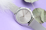 Calvin Klein Minimal Silver Dial Silver Mesh Bracelet Watch for Women - K3M2212Z