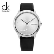 Calvin Klein Minimal Silver Dial Black Leather Strap Watch for Men - K3M221CY
