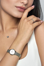 Calvin Klein Minimal White Dial Silver Mesh Bracelet Watch for Women - K3M23126