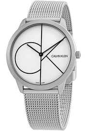 Calvin Klein Minimal White Dial Silver Mesh Bracelet Watch for Men - K3M5115X