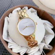 Calvin Klein Snake Silver Dial Yellow Gold Steel Strap Watch For Women - K6E23546