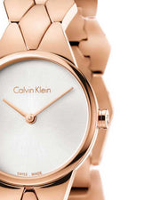 Calvin Klein Snake Silver Dial Rose Gold Steel Strap Watch For Women - K6E23646