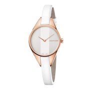 Calvin Klein Rebel White Grey Dial White Leather Strap Watch for Women - K8P236L6