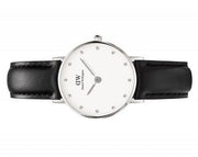 Daniel Wellington Classy Sheffield White Dial Black Leather Strap Watch For Women - DW00100068