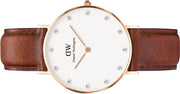Daniel Wellington Classy St Mawes White Dial Brown Leather Strap Watch For Women - DW00100075