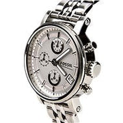 Fossil Boyfriend Chronograph Silver Dial Silver Steel Strap Watch for Women - ES2198
