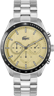 Lacoste Boston Chronograph Beige Dial Silver Steel Strap Watch for Men - 2011271