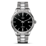 Tudor Style Automatic Black Dial Silver Steel Strap Watch for Men - M12710-0003