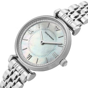 Emporio Armani Gianni T-Bar Mother of Pearl Dial Silver Steel Strap Watch for Women - AR11701