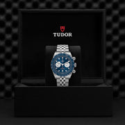 Tudor Black Bay Chrono Blue Dial Silver Steel Strap Watch for Men - M79360B-0002