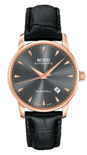 Mido Baroncelli III Automatic Grey Dial Black Leather Strap Watch For Men - M8600.3.13.4