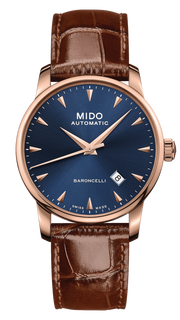 Mido Baroncelli III Automatic Blue Dial Brown Leather Strap Watch For Men - M8600.3.15.8
