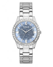 Guess Glitter Burst Diamonds Blue Dial Silver Steel Strap Watch for Women - GW0405L1