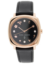 Marc Jacobs Mandy Black Dial Black Leather Strap Watch for Women - MJ1565