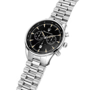 Maserati Tradizione Chronograph Black Dial Silver Steel Strap Watch for Men - R8873646004