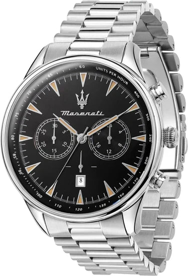 Maserati Tradizione Chronograph Black Dial Silver Steel Strap Watch for Men - R8873646004