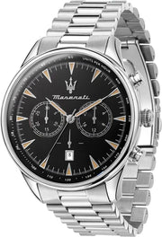 Maserati Tradizione Chronograph Black Dial Silver Steel Strap Watch for Men - R8873646004