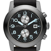 Marc Jacobs Larry Chronograph Black Dial Black Leather Strap Watch for Men - MBM5054