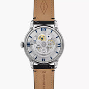 Fossil Townsman Automatic Skeleton Blue Dial Black Leather Strap Watch for Men - ME3200