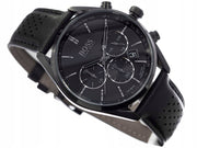 Hugo Boss Champion Chronograph Black Dial Black Leather Strap Watch for Men - 1513880