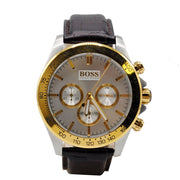 Hugo Boss Ikon Chronograph White Dial Brown Leather Strap Watch for Men - 1513174