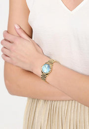 Michael Kors Lexington Quartz Blue Dial Gold Steel Strap Watch For Women - MK3271