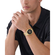 Michael Kors Slim Runway Chronograph Black Dial Gold Steel Strap Watch For Men - MK1076