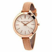 Michael Kors Runway Slim Quartz White Dial Beige Leather Strap Watch For Women - MK2284