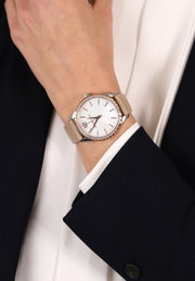 Michael Kors Layton Mother of Pearl White Dial Brown Leather Strap Watch For Women - MK2910