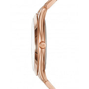 Michael Kors Slim Runway Quartz Blue Dial Rose Gold Steel Strap Watch For Women - MK3494