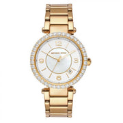 Michael Kors Parker Mother of Pearl White Dial Gold Steel Strap Watch For Women - MK4693