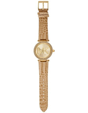 Michael Kors Parker Three-Hand Gold Dial Brown Leather Strap Watch For Women - MK4725