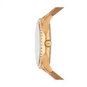 Michael Kors Sage Three-Hand Mother of Pearl White Dial Brown Leather Strap Watch for Women - MK4819