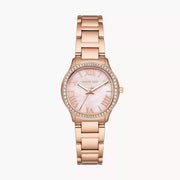 Michael Kors Sage Three-Hand Crystals Mother of Pearl Dial Rose Gold Steel Strap Watch for Women - MK4823