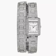 Michael Kors Emery Pave Double Wrap Crystals White Dial Silver Steel Strap Watch for Women - MK4836