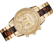 Michael Kors Ritz Chronograph Gold Dial Two Tone Steel Strap Watch for Women - MK6322