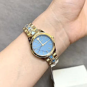 Michael Kors Petite Runway Mercer Blue Dial Gold Steel Strap Watch For Women - MK6673