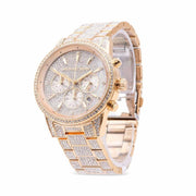 Michael Kors Ritz Three-Hand Glitz Crystals Gold Dial Gold Steel Strap Watch for Women - MK6747