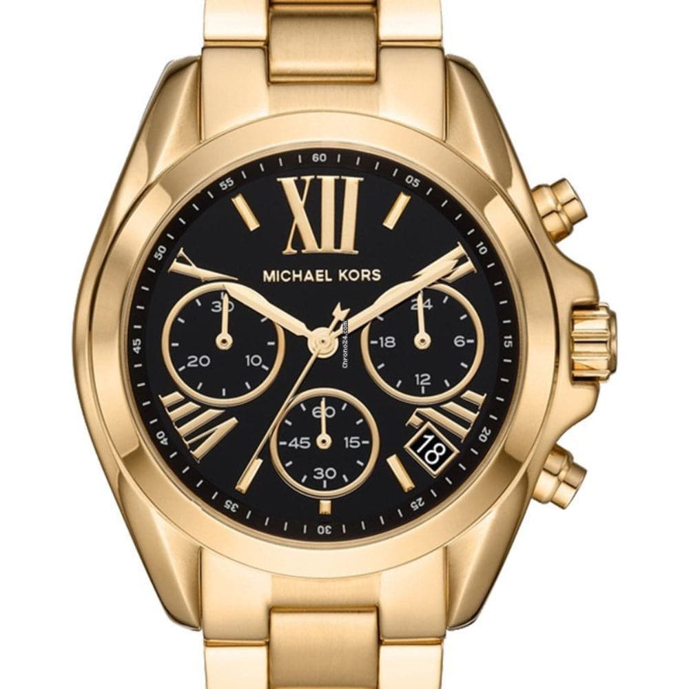 Michael Kors Bradshaw Chronograph Black Dial Gold Steel Strap