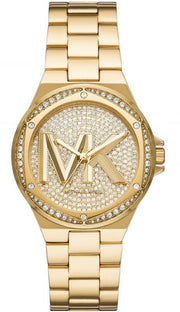Michael Kors Lennox Three Hand Gold Dial Gold Steel Strap Watch For Women - MK7229