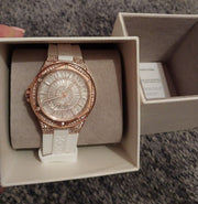 Michael Kors Lennox Three-Hand Crystals Dial White Silicone Strap Watch For Women - MK7248