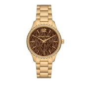 Michael Kors Layton Chronograph Brown Dial Gold Steel Strap Watch For Women - MK7296