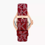 Michael Kors Lennox Three Hand Silver Dial Red Leather Strap Watch For Women - MK7308