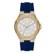 Michael Kors Lennox Three Hand Crystals Silver Dial Black Silicone Strap Watch For Women - MK7247
