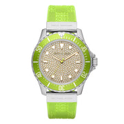 Michael Kors Everest Three Hand Crystals Silver Dial Green Silicone Strap Watch For Women - MK7360